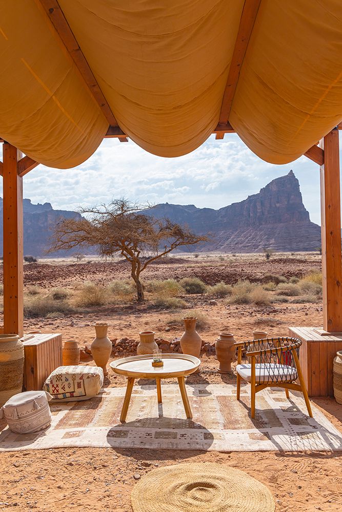 Saudi Arabia, Medina, Al-Ula. Cafe at the Dadan visitor center, site of an ancient kingdom.